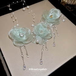 春夏ins風超仙花朵珍珠耳環項鏈甜美清新鎖骨鏈韓系百搭首飾套裝
