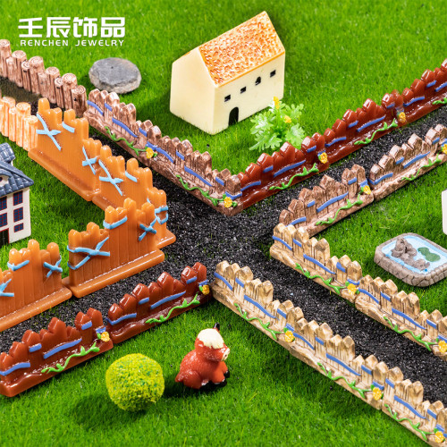 倣真迷你田園柵欄圍欄木樁微景觀diy場景配件樹脂工藝品小擺件
