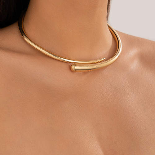 歐美跨境個性幾何金屬光麪彈簧開口項圈手鐲女朋克簡約項鏈choker
