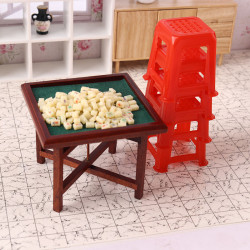 微縮食玩麻將桌椅子迷你模型1:12分ob11經典紅色凳子dollhouse