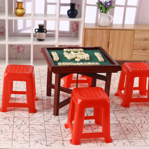 微縮食玩麻將桌椅子迷你模型1:12分ob11經典紅色凳子dollhouse