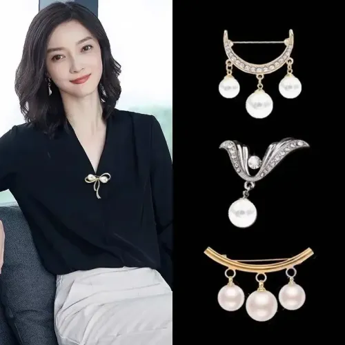 珍珠胸針大氣V領裙子防走光胸花針別針固定衣服女領針配飾開衫別