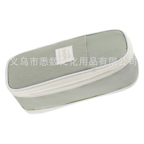 亞馬遜拼色斜紋伸縮文具袋學生多功能雙拉鏈簡約可變身大容量筆袋
