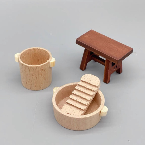 過家家玩具迷你娃娃屋場景擺設復古懷舊手工洗衣盆搓衣板水桶一套