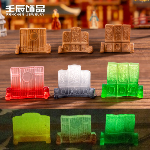 古風倣真屏風創意微景觀微縮娃娃屋夜光小擺件樹脂工藝品diy配件