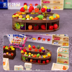 便利店迷你超市倣真微縮食玩水果置物架展示架兒童過家家玩具批發