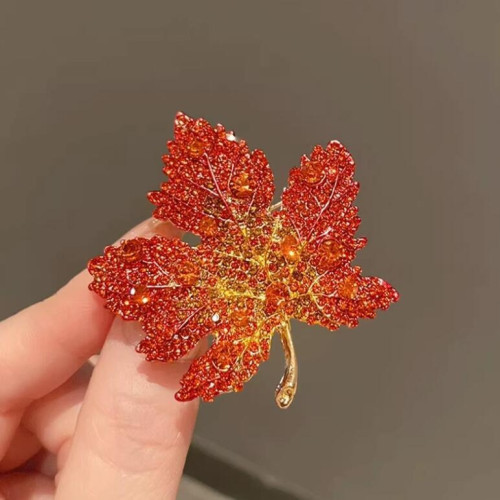 紅色楓葉胸花胸針高档女精致別針高級感奢華氣質西服高端迎賓配飾