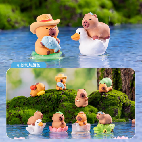 微景觀創意卡皮巴拉公仔diy裝飾品樹脂工藝品鈅匙掛件桌麪小擺件
