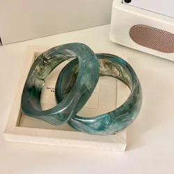跨境歐美亞克力樹脂透色青色渲染手鐲幾何暈染手環小衆醋酸手飾