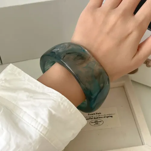 跨境歐美亞克力樹脂透色青色渲染手鐲幾何暈染手環小衆醋酸手飾