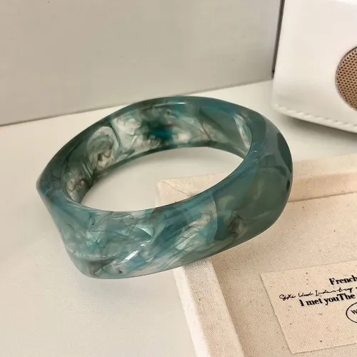跨境歐美亞克力樹脂透色青色渲染手鐲幾何暈染手環小衆醋酸手飾