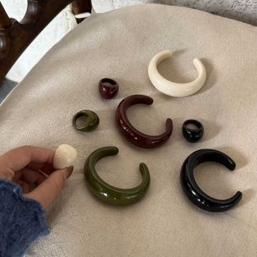 韓國博主同款簡約小衆樹脂手鐲時尚設計感顔色ins風跨境個性戒指