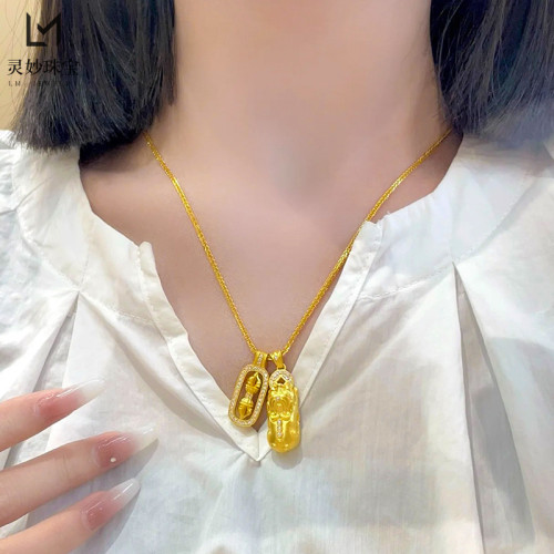韋雪同款沙金999鑲鑽貔貅金剛杵曡戴吊墜項鏈女高級感鎖骨鏈新款