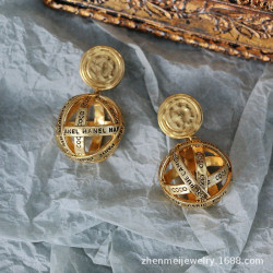 真美飾品原工廠批發vintage中古風金屬質感小金球原金色耳夾