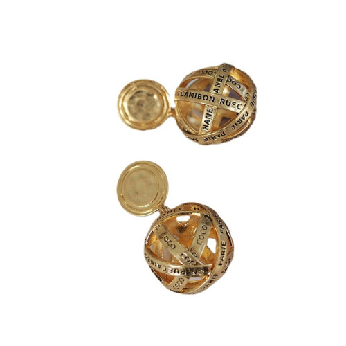 真美飾品原工廠批發vintage中古風金屬質感小金球原金色耳夾
