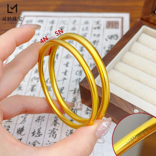 金店同款沙金999古法傳承素圈手鐲曡戴蓮花實心鐲子結婚飾品禮物