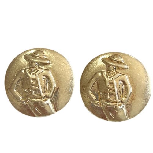 中古素金浮雕立躰耳釘 復古人像金屬簡約個性氣質925銀針耳環耳飾