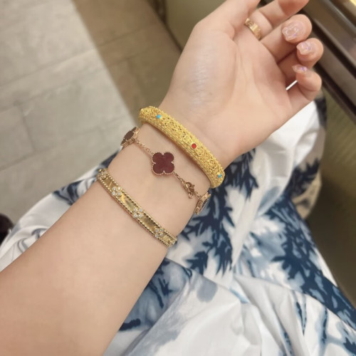 鍍真金強保色沙金皇後手鐲女鏤空花絲琺瑯鐲子時尚氣質百搭飾品手