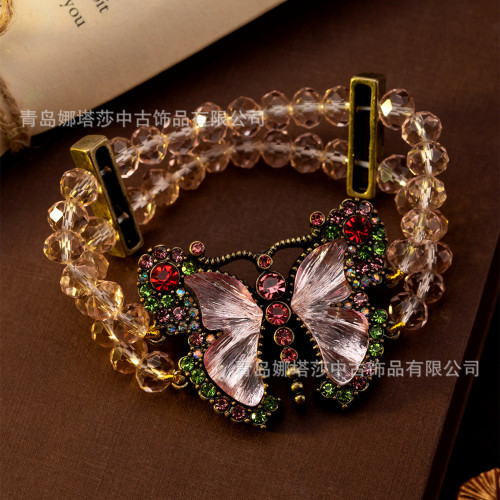 中古配飾vintage仙氣飄飄彩色蝴蝶首飾套裝甜美可愛耳釘項鏈飾品