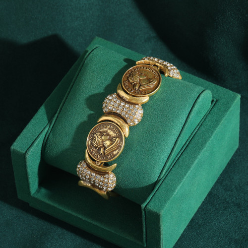 中古vintage法式復古手鐲 手鐲女生高級感 銅鍍金保色 跨境飾品