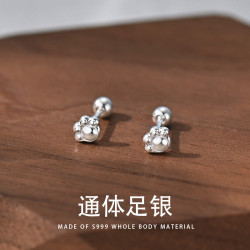 S999足銀小貓爪螺絲耳釘女可愛動物耳骨釘養耳免摘簡約百搭