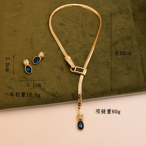 中古Vintage簡約蛇骨Y型琉璃項鏈復古銅鍍金鎖骨鏈