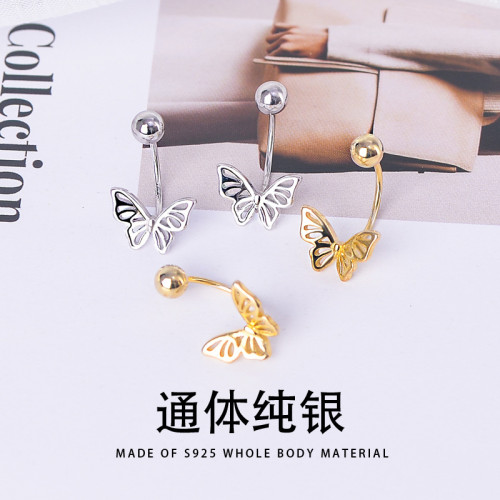 S925銀耳釘女睡覺小簡約氣質不用摘小巧扭螺絲蝴蝶鏤空耳飾