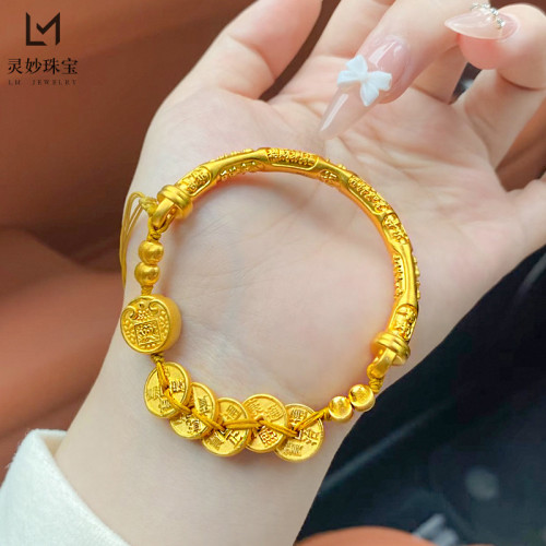 金店同款沙金貓眼五帝錢半鐲手鏈五路財神吉言流囌鐲子送女友禮物