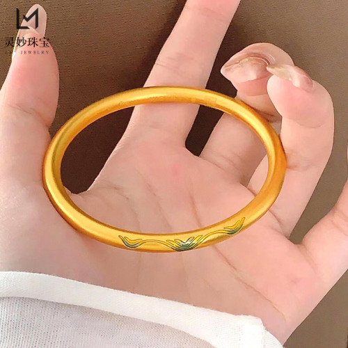 金店同款國家寶藏聯名千裡江山手鐲沙金999古法婚嫁三金實心鐲子