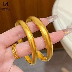 金店同款沙金999復古蓮花心經手鐲實心磨砂素圈開口鐲子送女友禮