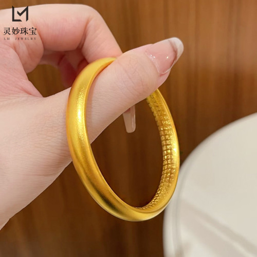 金店同款沙金999復古蓮花心經手鐲實心磨砂素圈開口鐲子送女友禮