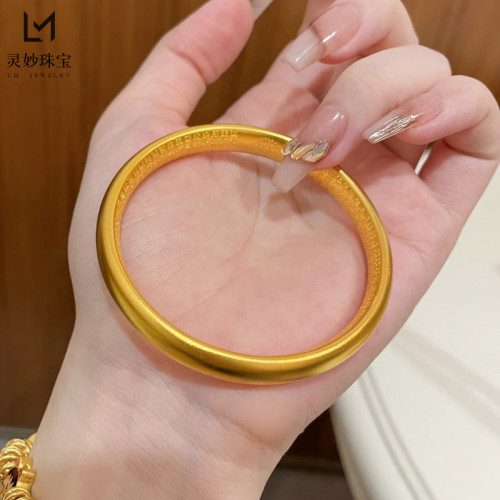 金店同款沙金999復古蓮花心經手鐲實心磨砂素圈開口鐲子送女友禮