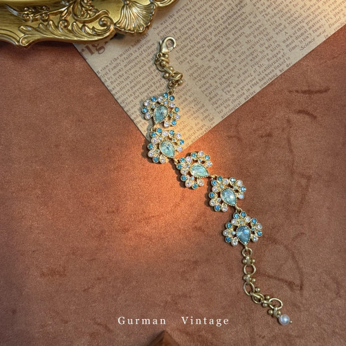 中古Vintage復古藍鑽手鏈鑲嵌寶石高級時尚個性西洋宮廷風手鏈