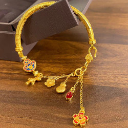 金店網紅同款沙金999吉言半鐲馬上有錢花手鏈手鐲琺瑯送女友禮物