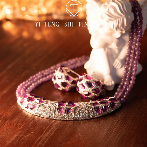 歐美外貿中古vintage 銅鍍白K金優雅個性復古簡約氣質項鏈耳釘套