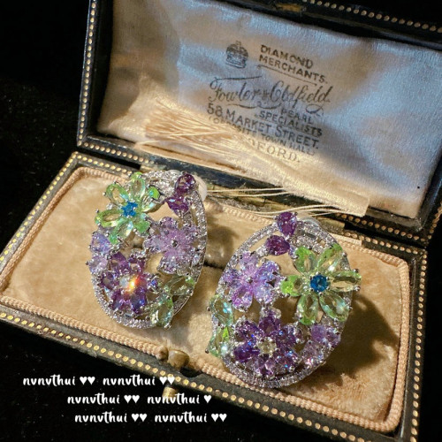瑪格麗特太陽花寶石耳環 囌富比 鍍18K金 彩虹薄荷花朵鋯石項鏈