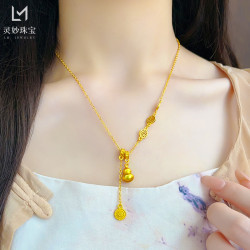 金店同款沙金999福字吉祥如意葫蘆吊墜項鏈福祿鎖骨鏈送女友禮物