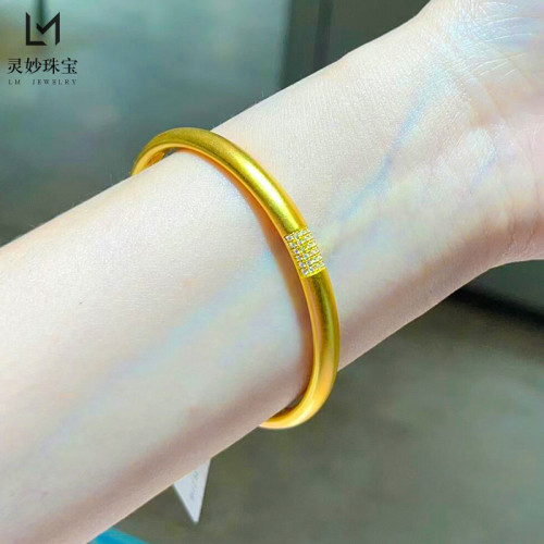 沙金999點鑽古法磨砂富貴圓滿傳承手鐲女實心素圈手環送女友禮物