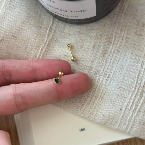 超迷你隱形祖母綠鋯石小耳釘鍍金螺絲擰釦耳骨釘睡覺不用摘耳飾