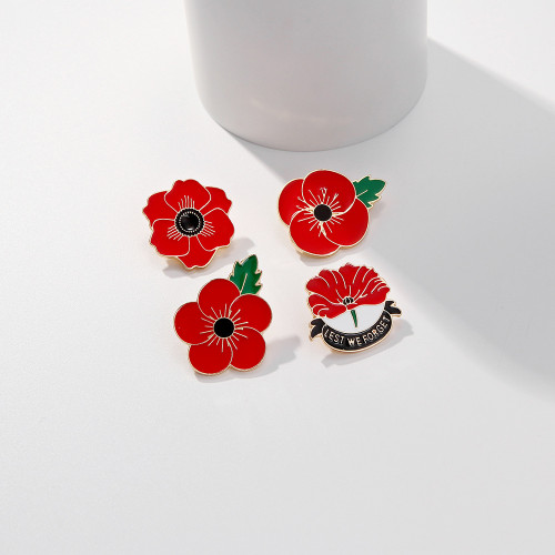 2023新款甖粟花胸針批發 英國凱特王妃紅色滴油水鑽胸針胸花Poppy