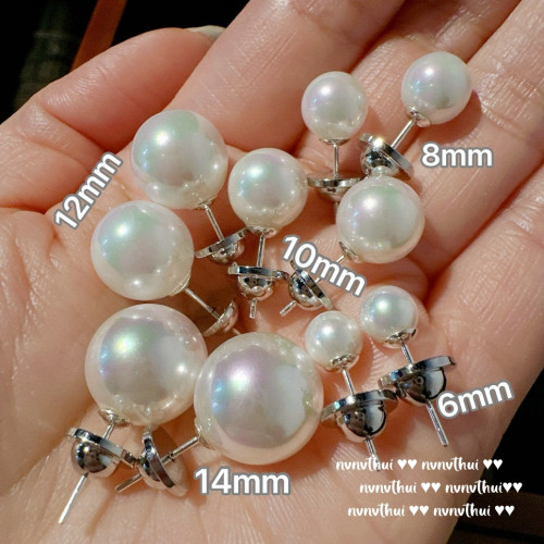 美人魚的泡泡銀藍光澳白珍珠耳環 深海貝珠冷光海水貝珠925銀耳環