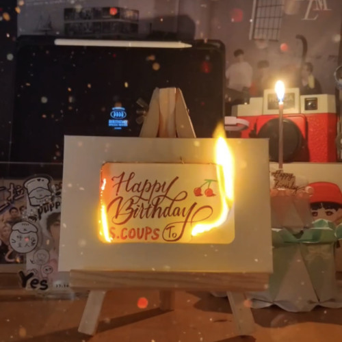 火焰賀卡diy手工燃燒賀卡 帶火柴生日快樂信封紙材料包創意禮品