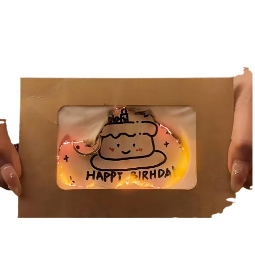 火焰賀卡diy手工燃燒賀卡 帶火柴生日快樂信封紙材料包創意禮品