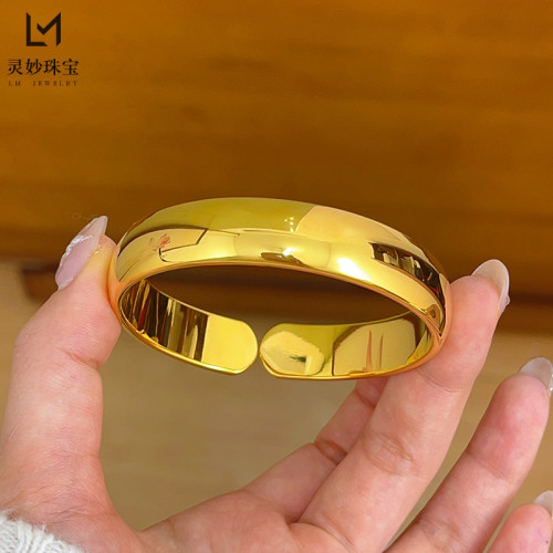 金店同款沙金實心光麪泥鰍背開口手鐲素圈傳承鐲子時尚經典女送禮