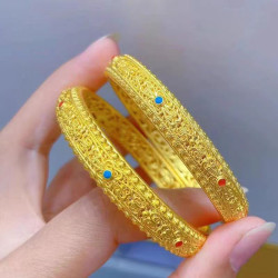 新款越南沙金手鐲女鏤空花絲琺瑯鐲子時尚氣質百搭婚慶飾品手飾