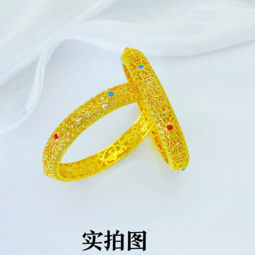 新款越南沙金手鐲女鏤空花絲琺瑯鐲子時尚氣質百搭婚慶飾品手飾