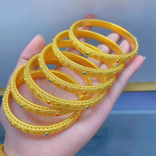 新款越南沙金手鐲女鏤空花絲琺瑯鐲子時尚氣質百搭婚慶飾品手飾