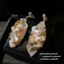 洛麗塔花園 蝴蝶鈴蘭花寶石耳環 光芒花瓣鍍18K金 鳶尾紫水滴耳墜