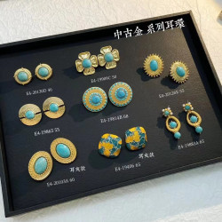 綠松石耳環法式復古銀針耳飾小衆氣質中古花朵耳釘精致時尚高級感