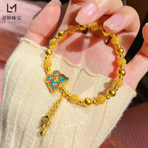 金店同款999燒藍琺瑯蝴蝶流囌手鏈女鏤空花絲圓珠手串輕復古送禮